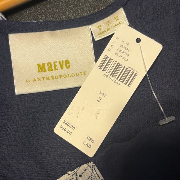 NWT Maeve Mariposa Open Shoulder Ruffled Top Blue Multicolor Sz 2 Anthropologie - Picture 7 of 8